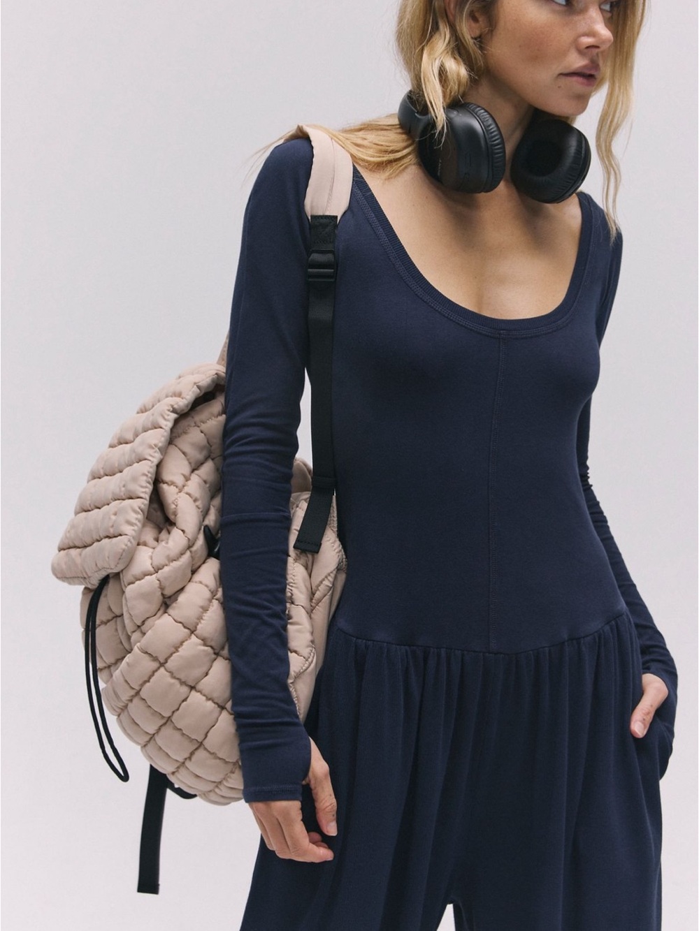 Free People FP Movement Hot Shot Wide Leg Long Sleeve Onesie Jumpsuit navy - Picture 4 of 13